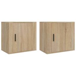 Berkfield Home Elegant Wall-mounted Bedside Cabinets 2 pcs Sonoma Oak 50x30x47 cm in Light Brown - Size: 50 x 30 x 47 cm - thumbnail 3