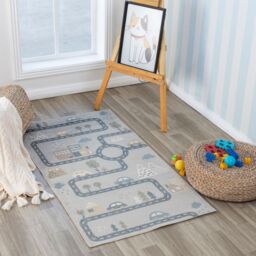 Livabliss Lilian - Kids Beige Grey Orange Blue Washable Rug for Children's Rooms - Size: 140 cm x 200 cm - thumbnail 1