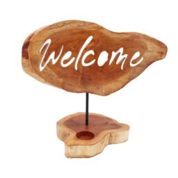KDMD Candle Holder Sign - Welcome in Brown