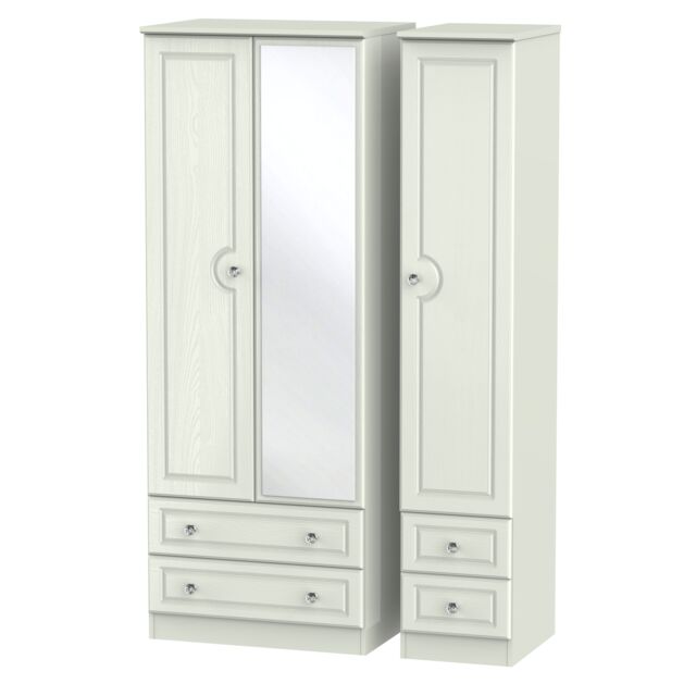 Ready Assembled 2 U Hilton Tall Triple 2 Drawer Mirror + Drawer Wardrobe (Ready Assembled) in Taupe