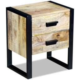 Berkfield Home Side Table with 2 Drawers Solid Mango Wood 43x33x51 cm in Brown - Size: 43 x 33 x 51 cm - thumbnail 4