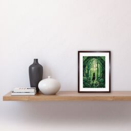 "Artery8 Wall Art Print Anthropomorphic Fox Silhouette Forest Art Nouveau Artwork Framed 9X7 Inch in Brown - Size: W7"" x H9""" - thumbnail 2