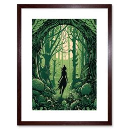 "Artery8 Wall Art Print Anthropomorphic Fox Silhouette Forest Art Nouveau Artwork Framed 9X7 Inch in Brown - Size: W7"" x H9""" - thumbnail 1