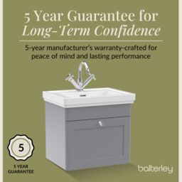 Balterley Bathroom Wall Hung 1-Drawer Vanity Unit & Fireclay Basin, Grey, 500mm in Grey - thumbnail 6