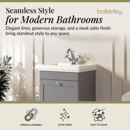 Balterley Bathroom Wall Hung 1-Drawer Vanity Unit & Fireclay Basin, Grey, 500mm in Grey - thumbnail 2