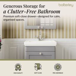 Balterley Bathroom Wall Hung 1-Drawer Vanity Unit & Fireclay Basin, Grey, 500mm in Grey - thumbnail 3
