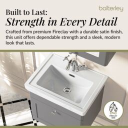 Balterley Bathroom Wall Hung 1-Drawer Vanity Unit & Fireclay Basin, Grey, 500mm in Grey - thumbnail 4