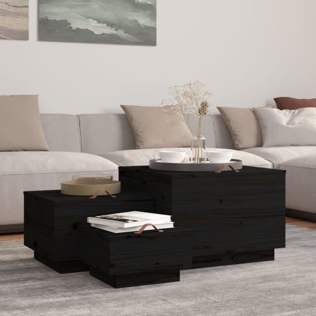 Berkfield Home Storage Boxes with Lids 3 pcs Black Solid Wood Pine - image 1