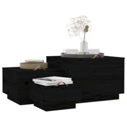 Berkfield Home Storage Boxes with Lids 3 pcs Black Solid Wood Pine - thumbnail 4