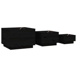 Berkfield Home Storage Boxes with Lids 3 pcs Black Solid Wood Pine - thumbnail 5