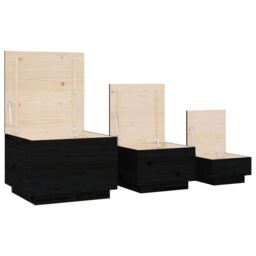 Berkfield Home Storage Boxes with Lids 3 pcs Black Solid Wood Pine - thumbnail 6