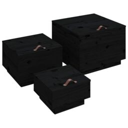 Berkfield Home Storage Boxes with Lids 3 pcs Black Solid Wood Pine - thumbnail 2
