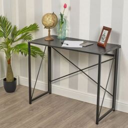 EONLION Rectangle Black Wooden Folding Table Steel Legs Computer Work Office Desk - thumbnail 1