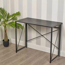 EONLION Rectangle Black Wooden Folding Table Steel Legs Computer Work Office Desk - thumbnail 3