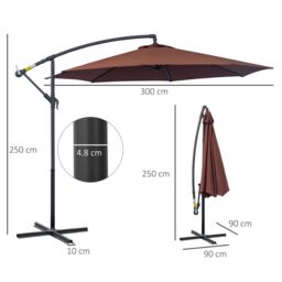 OUTSUNNY 3(m) Cantilever Parasol Banana Umbrella w/ Crank & Tilt, Cross Base in Brown - thumbnail 3