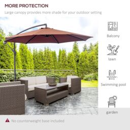 OUTSUNNY 3(m) Cantilever Parasol Banana Umbrella w/ Crank & Tilt, Cross Base in Brown - thumbnail 6
