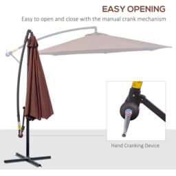 OUTSUNNY 3(m) Cantilever Parasol Banana Umbrella w/ Crank & Tilt, Cross Base in Brown - thumbnail 4