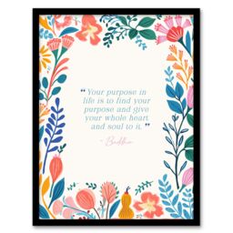 "Artery8 Wall Art Print Your Purpose in Life Buddhist Mindfulness Quote Floral Framed - Size: W12"" x H16""" - thumbnail 1