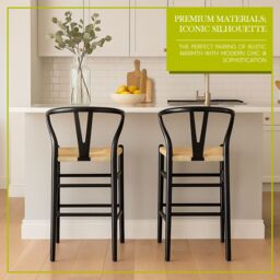Nicholas Winter Wooden Scandi Danish Style Bar Stool - Black/Natural in Black - thumbnail 2