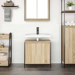 Berkfield Home Modern Bathroom Basin Cabinet Sonoma Oak 60x34.5x60 cm in Light Tan - thumbnail 1