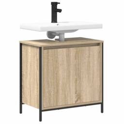 Berkfield Home Modern Bathroom Basin Cabinet Sonoma Oak 60x34.5x60 cm in Light Tan - thumbnail 4