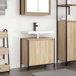 Berkfield Home Modern Bathroom Basin Cabinet Sonoma Oak 60x34.5x60 cm in Light Tan - thumbnail 2