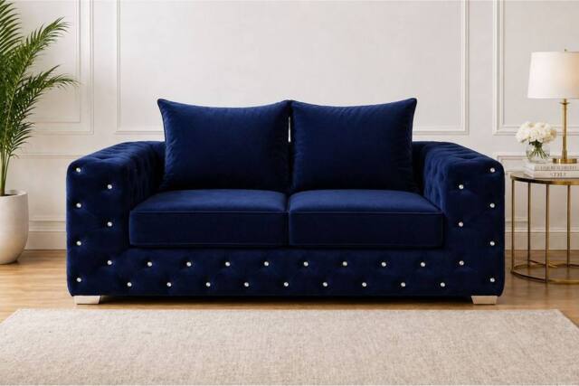 Stratus Interiors Ashley Luxe Chesterfield Full Back Sofa for Living Room in Blue - image 1