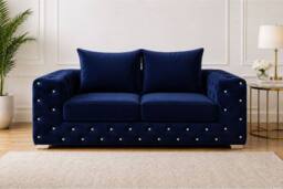Stratus Interiors Ashley Luxe Chesterfield Full Back Sofa for Living Room in Blue - thumbnail 1