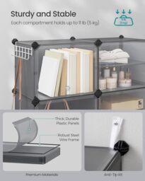 SONGMICS 6-Slot Interlocking Shoe Storage Cabinet Modular Plastic with Doors in Grey - thumbnail 4