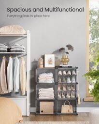 SONGMICS 6-Slot Interlocking Shoe Storage Cabinet Modular Plastic with Doors in Grey - thumbnail 3