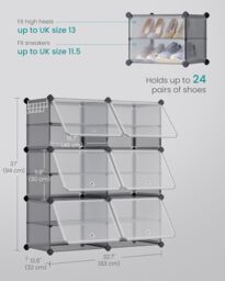 SONGMICS 6-Slot Interlocking Shoe Storage Cabinet Modular Plastic with Doors in Grey - thumbnail 2