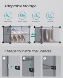 SONGMICS 6-Slot Interlocking Shoe Storage Cabinet Modular Plastic with Doors in Grey - thumbnail 5