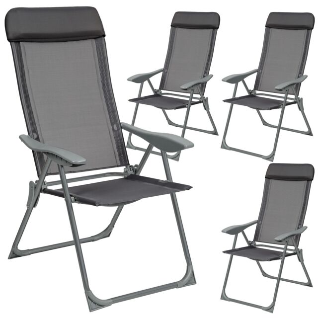 tectake 4 Folding Aluminum Garden Chairs with Headrests in Dark Grey - Size: 4 Person - image 1