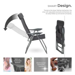 tectake 4 Folding Aluminum Garden Chairs with Headrests in Dark Grey - Size: 4 Person - thumbnail 3