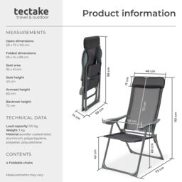 tectake 4 Folding Aluminum Garden Chairs with Headrests in Dark Grey - Size: 4 Person - thumbnail 6