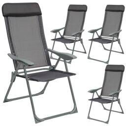 tectake 4 Folding Aluminum Garden Chairs with Headrests in Dark Grey - Size: 4 Person - thumbnail 1