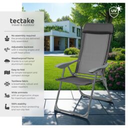 tectake 4 Folding Aluminum Garden Chairs with Headrests in Dark Grey - Size: 4 Person - thumbnail 2