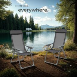 tectake 4 Folding Aluminum Garden Chairs with Headrests in Dark Grey - Size: 4 Person - thumbnail 8