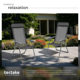 tectake 4 Folding Aluminum Garden Chairs with Headrests in Dark Grey - Size: 4 Person - thumbnail 4