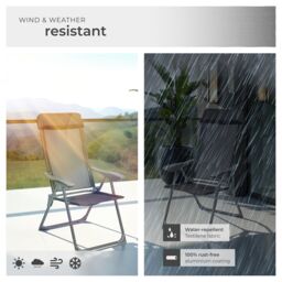 tectake 4 Folding Aluminum Garden Chairs with Headrests in Dark Grey - Size: 4 Person - thumbnail 7