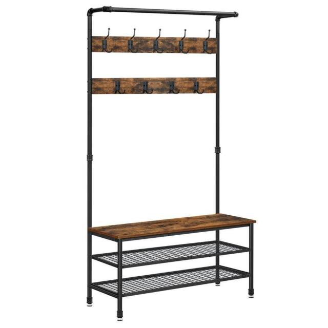 Kelvenix Large Hall Tree with Bench & Shoe Storage in Brown - Size: 0.6m2 - image 1