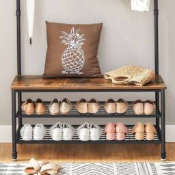 Kelvenix Large Hall Tree with Bench & Shoe Storage in Brown - Size: 0.6m2 - thumbnail 5