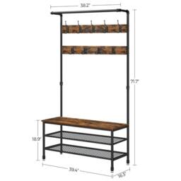 Kelvenix Large Hall Tree with Bench & Shoe Storage in Brown - Size: 0.6m2 - thumbnail 2