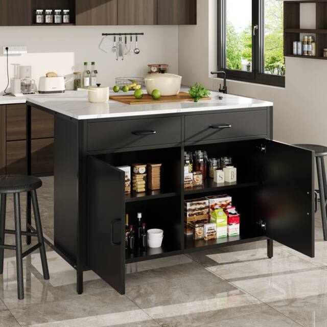 ModernLuxe Kitchen island with adjustable feet - black - image 1