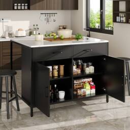 ModernLuxe Kitchen island with adjustable feet - black - thumbnail 1
