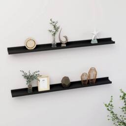 Berkfield Home Decorative Wall Shelves 2 pcs Black 100x9x3 cm - Size: 100 x 9 x 3 cm - thumbnail 2