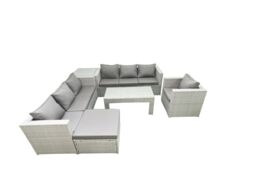 Fimous Wicker PE Rattan Sofa Garden Furniture Set with Oblong Coffee Table Armchair Big Footstool Side Table Light Grey Mixed - thumbnail 2
