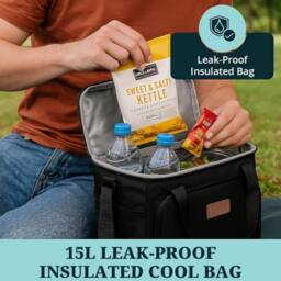 Kingsley & Harper 15L Insulated Cool Bag - Leak-Proof Thermal Lunch & Picnic Tote in Black - Size: Large - thumbnail 7