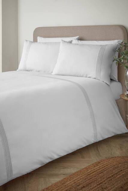 Catherine Lansfield Pintuck Easy Iron Percale Duvet Cover Set in White - Size: Super King - image 1