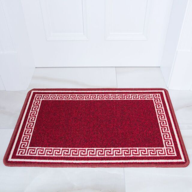 Kukoon Red White Geometric Bordered Non Slip Washable Utility Mat - Size: 120 cm x 160 cm - image 1